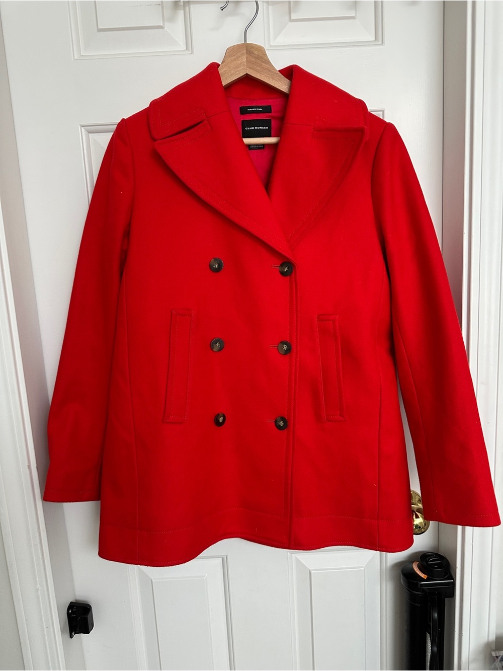 Club Monaco Red Double-Breasted Wool Pea Coat - M